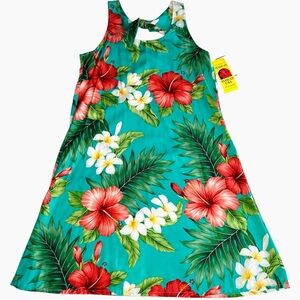 Tropical Hibiscus Mini Dress XS RJC Hawaii A-Line Sleeveless Back Cutout Tie NWT
